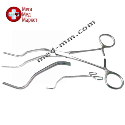 Зажим атравматический, кровоостанав., изогнутый, для губоких полостей. Длина 18,0 см